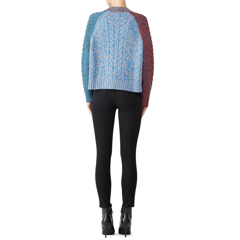 JIL SANDER NAVY Blue Red Colorblock 100% Wool Cable Knit Long Sleeve Sweater M - Picture 10 of 13
